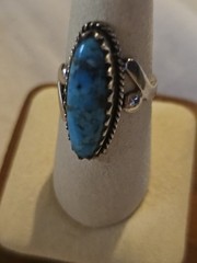 Native American Style Sterling Silver Kingman Turquoise Marquise Ring Size 7.5,