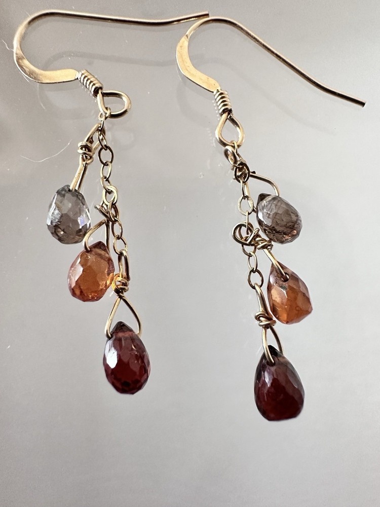 Faceted Gemstone Briolette Gold Filled Dangle Earrings Garnet Topaz Quartz