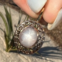 10k Gold Gray Lavender Star Sapphire Antique Filigree Pendant *Video* B