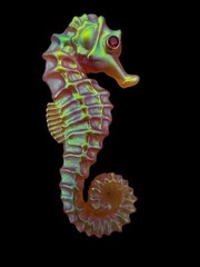 Seahorse Pendant Pâte De Verré Orange Glass Ruby Eye In 14k by Gregory Burgard