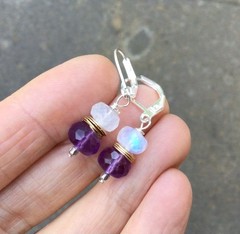 MOONSTONE AMETHYST STERLING SILVER SUNDANCE CHARM EARRINGS ARTISAN JEWELRY