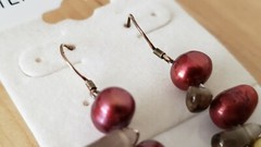 Genuine PEARL& STONE Earrings, 1.75″ long, 925 Sterling SILVER, Hand Made in USA