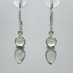 Green Round Drop PREHNITE Earrings 925 STERLING SILVER Leverback Natural #35e