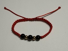 Handmade Adjustable Beaded Cord Bracelet, Red Black Gold, 5 Inches