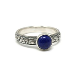 6mm Lapis – Lazuli Ring Vine Pattern 925 Sterling Silver