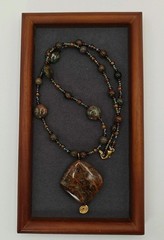 Artisan 18″ Green Opal Necklace Beaded Pendant Brown Green
