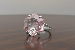 Rose Quartz Ring Anemone Jewelry Hexagon Cut Yellow Gold Solid Pink