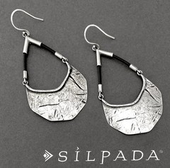 SILPADA Sterling Silver Textured BADGE OF BEAUTY Black Leather Earrings~#W3140