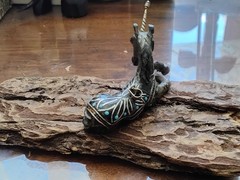 ~ Vintage Inlaid Oxhorn & Silver Horn Unicorn Figurine Pendant