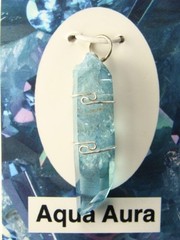 1.6″/43mm Aqua Aura Quartz sterling silver wire wrapped Pendant #325