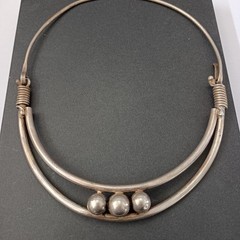 Sterling Silver Collar Necklace Bold Artisan Boho Vintage Folk YP Patina Ethnic