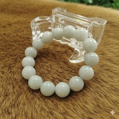 Burmese Jade Bracelet Round White Natural Jadeite Type A Beads Wide 14.3-14.4 mm
