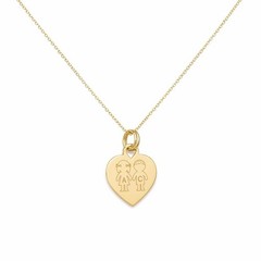 Children Heart Pendant 14k Solid Yellow Gold Engraved Kids Charm Necklace