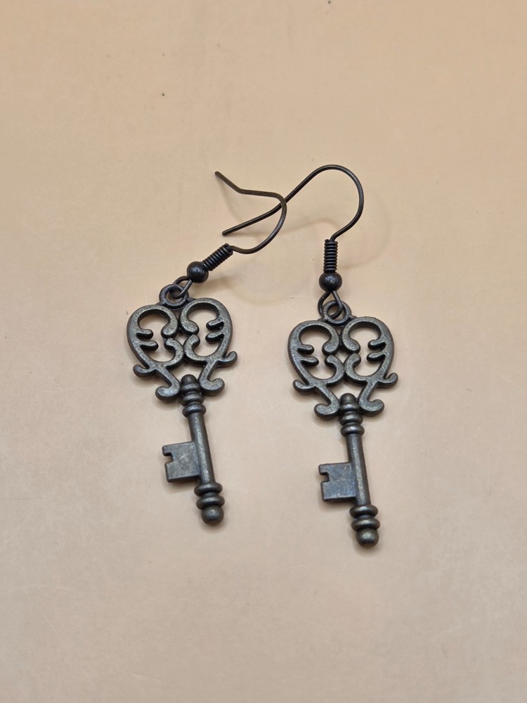 Handmade Medium Sized Brass Open Heart Key Earrings; Brand New