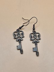 Handmade Medium Sized Brass Open Heart Key Earrings; Brand New
