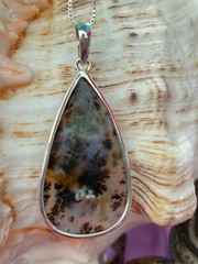 Russian Dendrite Agate & Sterling Silver Handcrafted Artisan Teardrop Pendant
