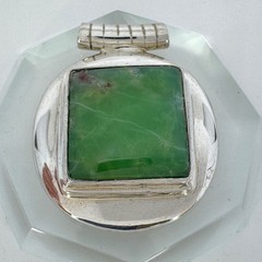 Sterling Silver 925 Large Square Green Stone Chrysoprase Pendant 27g