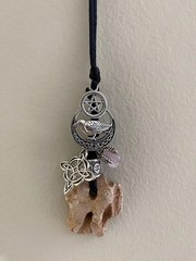 Hag Stone Necklace Raven Pentacle Witch Knot Rose Quartz Crystal