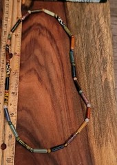 Natural Vintage Multi- Gemstone Necklace & 2 multi-color wood bead bracelets