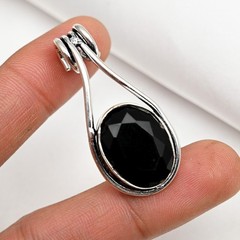 Black Spinel Pendant Gemstone 925 Sterling Silver Handmade Jewelry Birthday Gift
