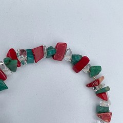 Vintage Natural Red Coral Turquoise Clear Quartz Chip Stretch Bracelet Jewelry