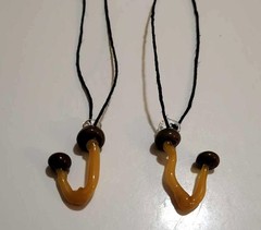 Handcrafted Glass Mushrooms Pendant on Hemp Cord Necklace