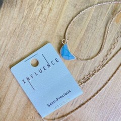 Crescent Moon Necklace Semi-Precious Stone NEW Blue