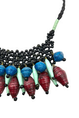 Noonday Collection Bib Statement Necklace Artisan Beaded Black Burgundy Fringe
