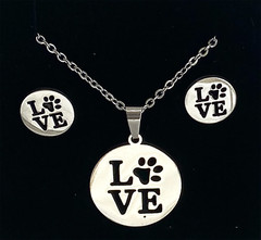 Love Paw Print Bundle – Necklace and Earrings – Artisan Jewelry Set