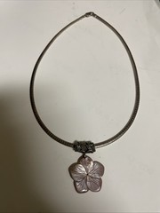 Vintage Sterling Silver 950 Mother of Pearl Flower Necklace Handcrafted