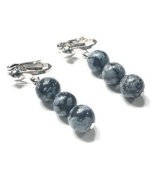 Handmade Clip-On Black & Grey Jasper Women Earrings