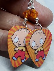 Family Guy Stewie Griffin Guitar Pick Earrings with Orange Swarovski Crystals