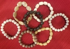 7pc NATURAL Earthy Stone GEMSTONE BRACELET Assorted Set LOT- Jasper/Marble/Agate