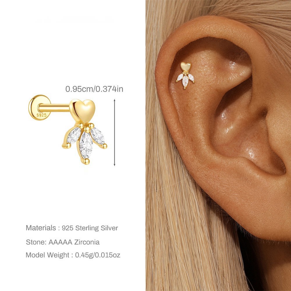 Gold Nap Earrings 925 Sterling Silver Flat Back Helix Conch Piercing Earrings