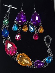 Woman Bracelet Peacock Multi Bling Toggle Dangle Earrings Multi Pink Yellow