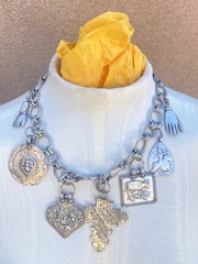 Large Sterling Chain Necklace 7 Large Handmade Charms 20.5” Length 7.3 Oz/202g