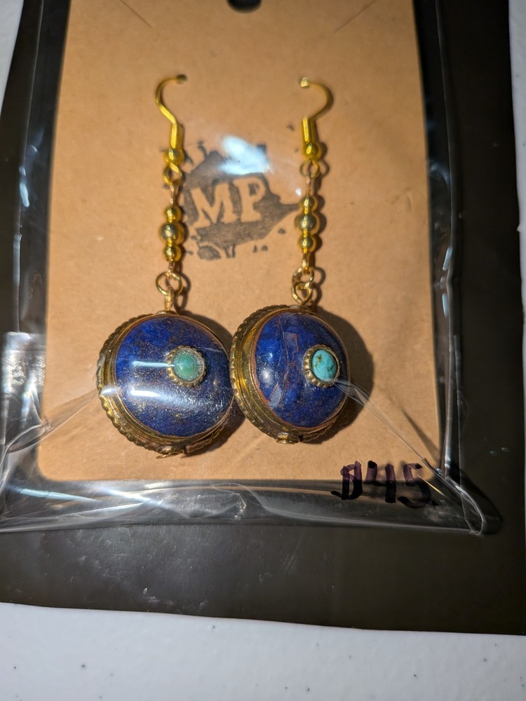 Lapis Lazuli Stone Earrings With Turquoise Accents And Gold Plated Beads