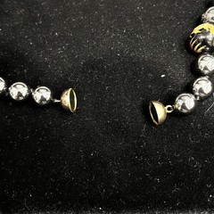Hematite Asian Inspired Bead Necklace, Earrings, 2 Bracelet Set, .925 Clasp
