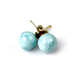 Genuine Dominican Blue Larimar Unique 925 Sterling Silver Earrings 0.4 Inch 1.9g