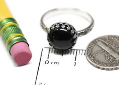 10mm Black Onyx Ring Symmetrical Flower Crown 925 Sterling Silver