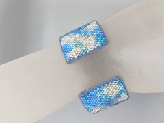 Beaded Cuff Bracelet Cloud Design Lt Blue Lining 1″ wide