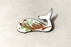 Enamel on Copper SMALL WHALE SHAPE Pin Brooch INGA-ORANGE/GREEN/WHITE COLORS