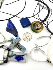 Lot of 7 Glass Pendant Necklaces Murano Style Art Glass Cord Ribbon Necklaces