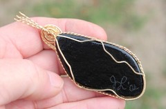 Large Dichroic Glass Pendant 14K Gold Filled Wire-Wrapped Iridescent Multi Color