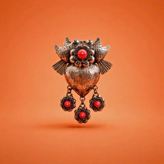 EXCEPTIONAL PENDANT- Taxco 925 Silver Heart & Bird Red Coral Masterpiece!!!