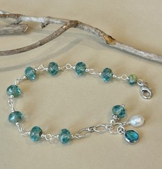 Boho Aqua Picasso Glass Linked Bracelet Freshwater Pearl Sundance Treasures