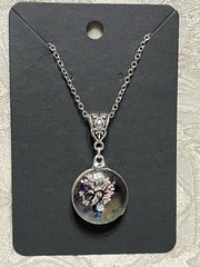 Pendant Nature Flower Tree Lacework Glass Two Sided Silver 18” Boho Necklace