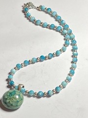 Artisan Handcrafted Art Deco Lampwork Glass Jewelry #9 Necklace blue geometric