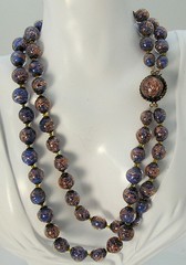 Vintage Blue Aventurine Venetian Murano Art Glass Double Strand Bead Necklace