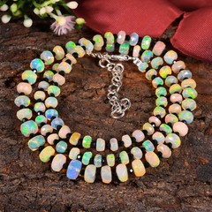 Faceted Ethiopian Welo Fire Opal Necklace Black Spinel Handmade Gemstone